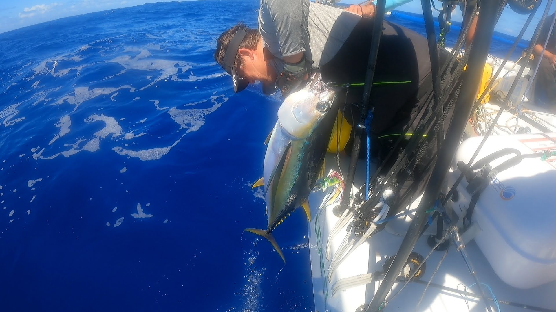 Pulling our first Yellowfin on deck